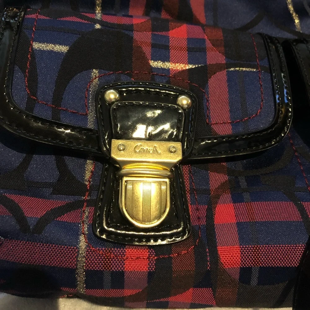 Coach Handbag Shoulder Poppy Blue Purple Red Plaid Tartan Purse Bag G1282-21622 - Picture 4 of 9